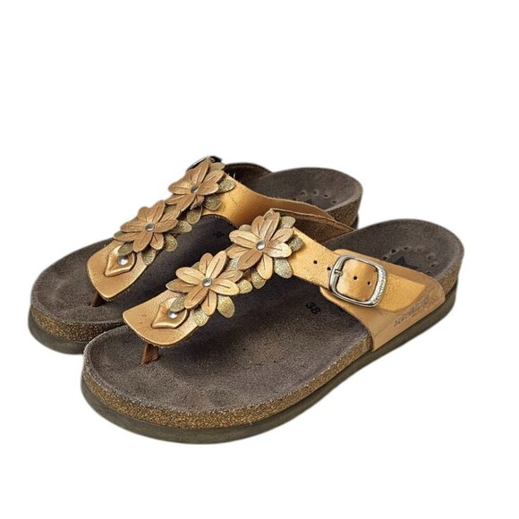 Mephisto Womens Flower Strap Thong Sandals, Leather, Comfort, Slip On, 38 / US 8 - Picture 1 of 8